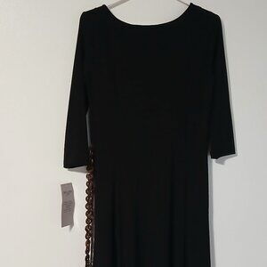 Nina Leonard Black Long Midi Belted Dress with tags never been worn
